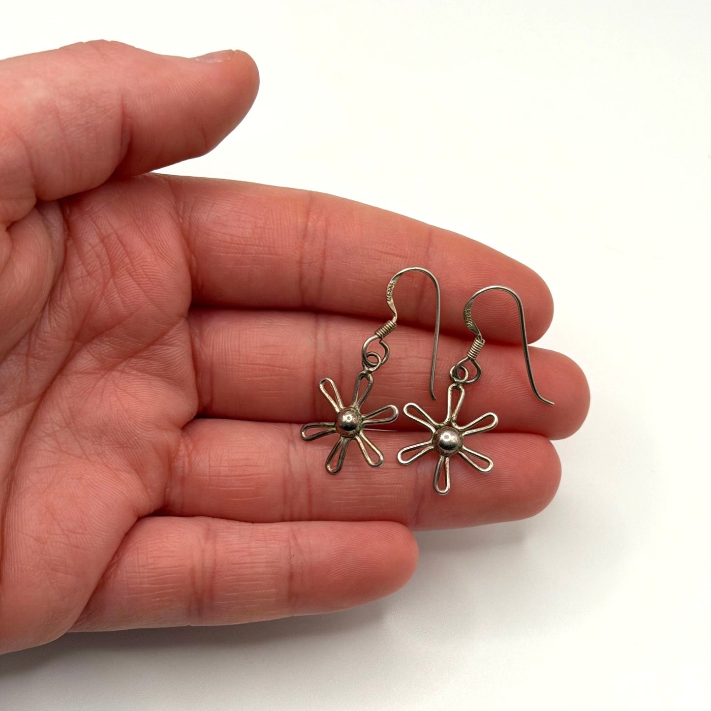 Sterling Silver 925 Flower Drop Earrings Minimalist Design