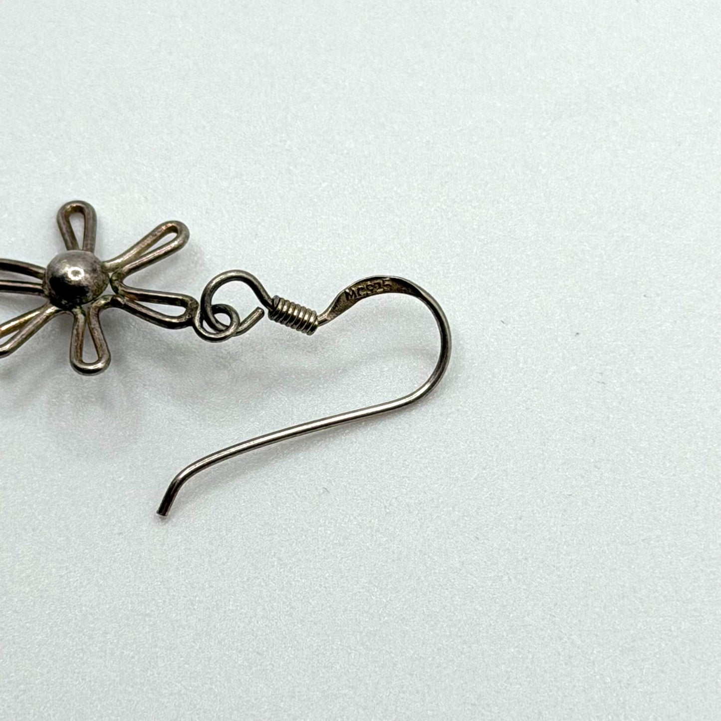 Sterling Silver 925 Flower Drop Earrings Minimalist Design