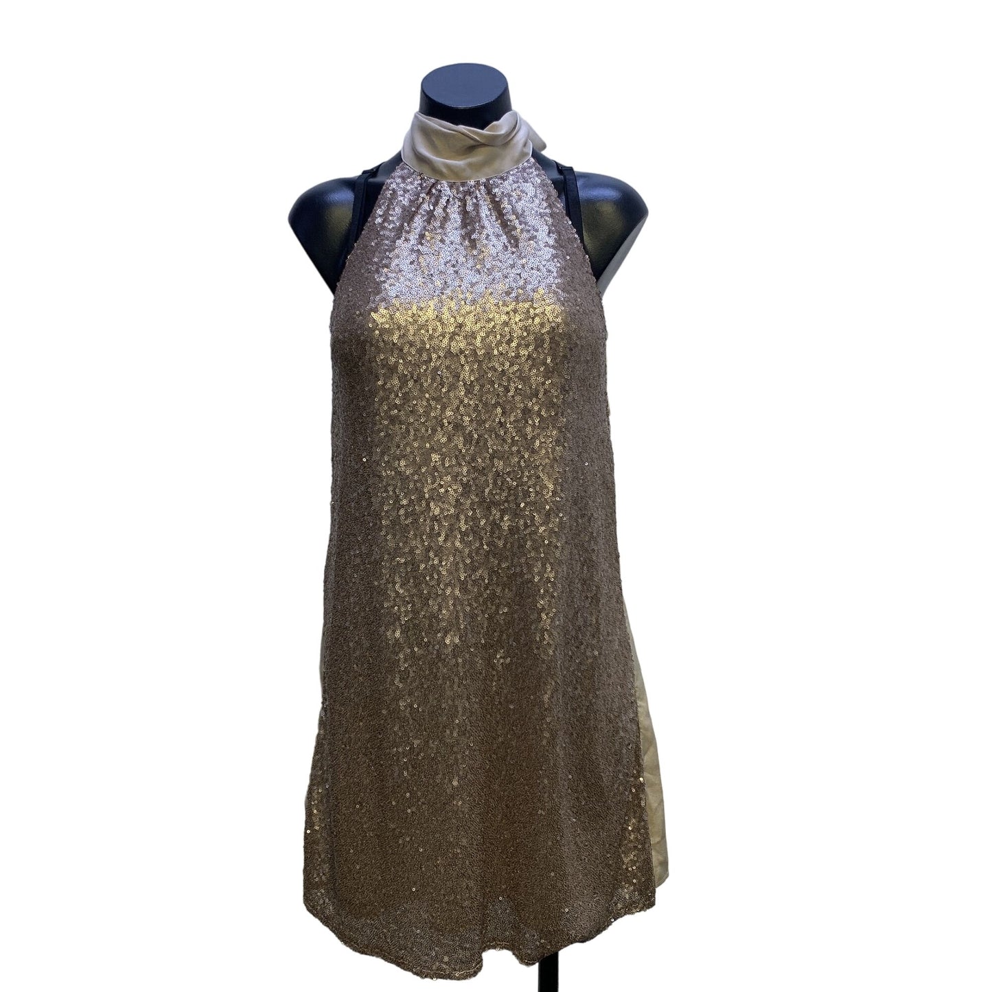 Andree By Unit Gold Sequin Halter Dress With Bow Tie Back