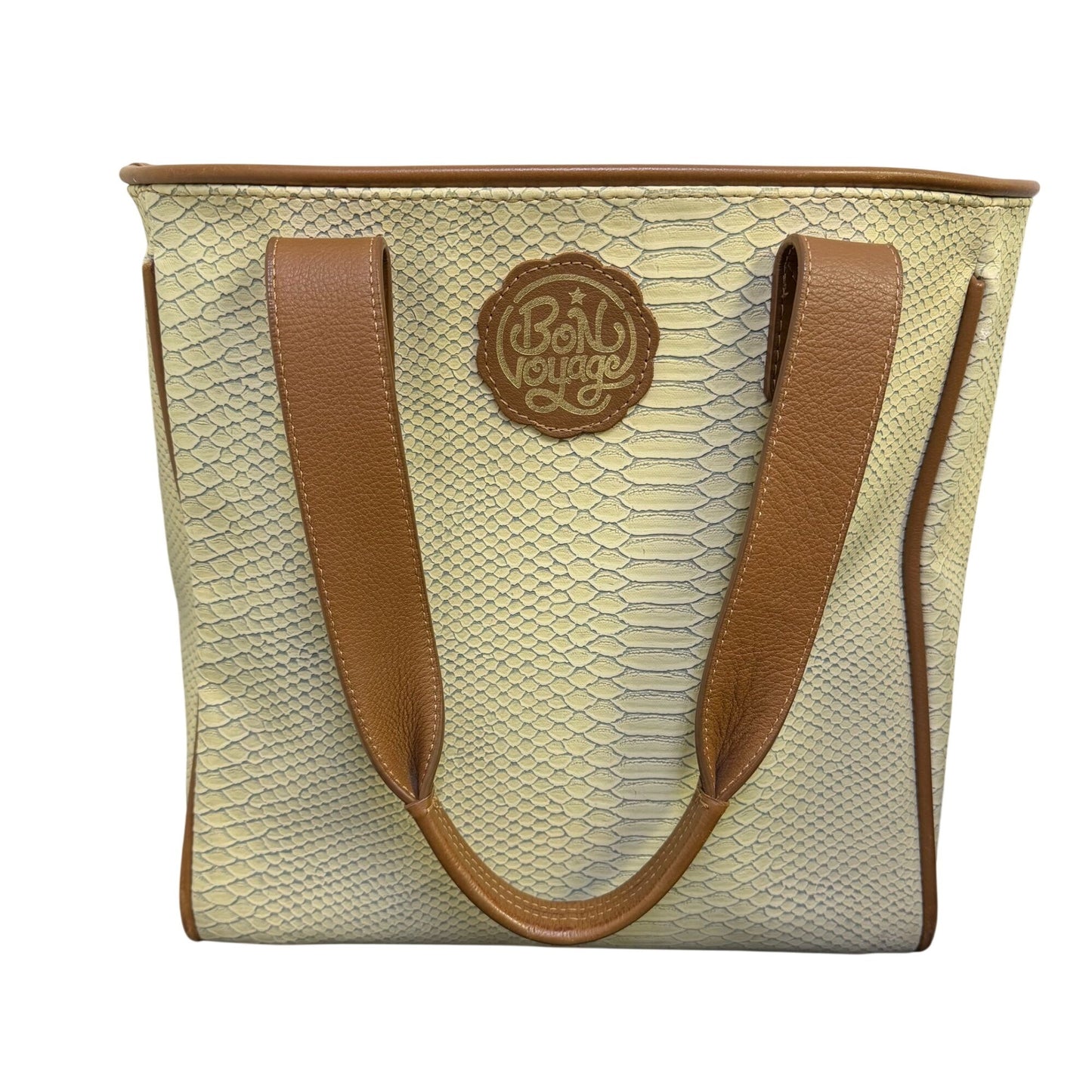 Consuela Bon Voyage Tote Bag Cream & Brown With Snake Texture