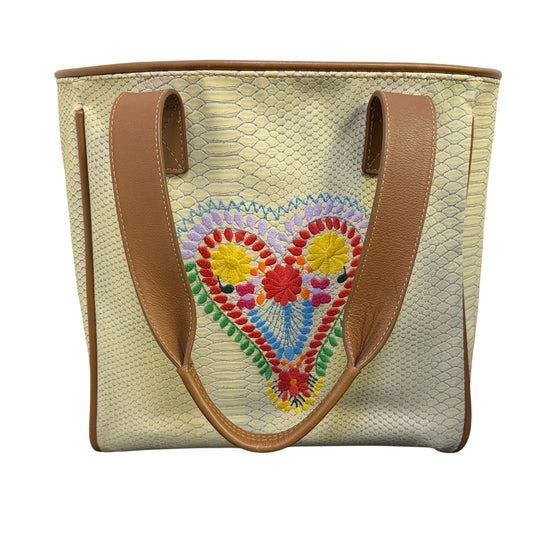 Consuela Bon Voyage Tote Bag Cream & Brown With Snake Texture