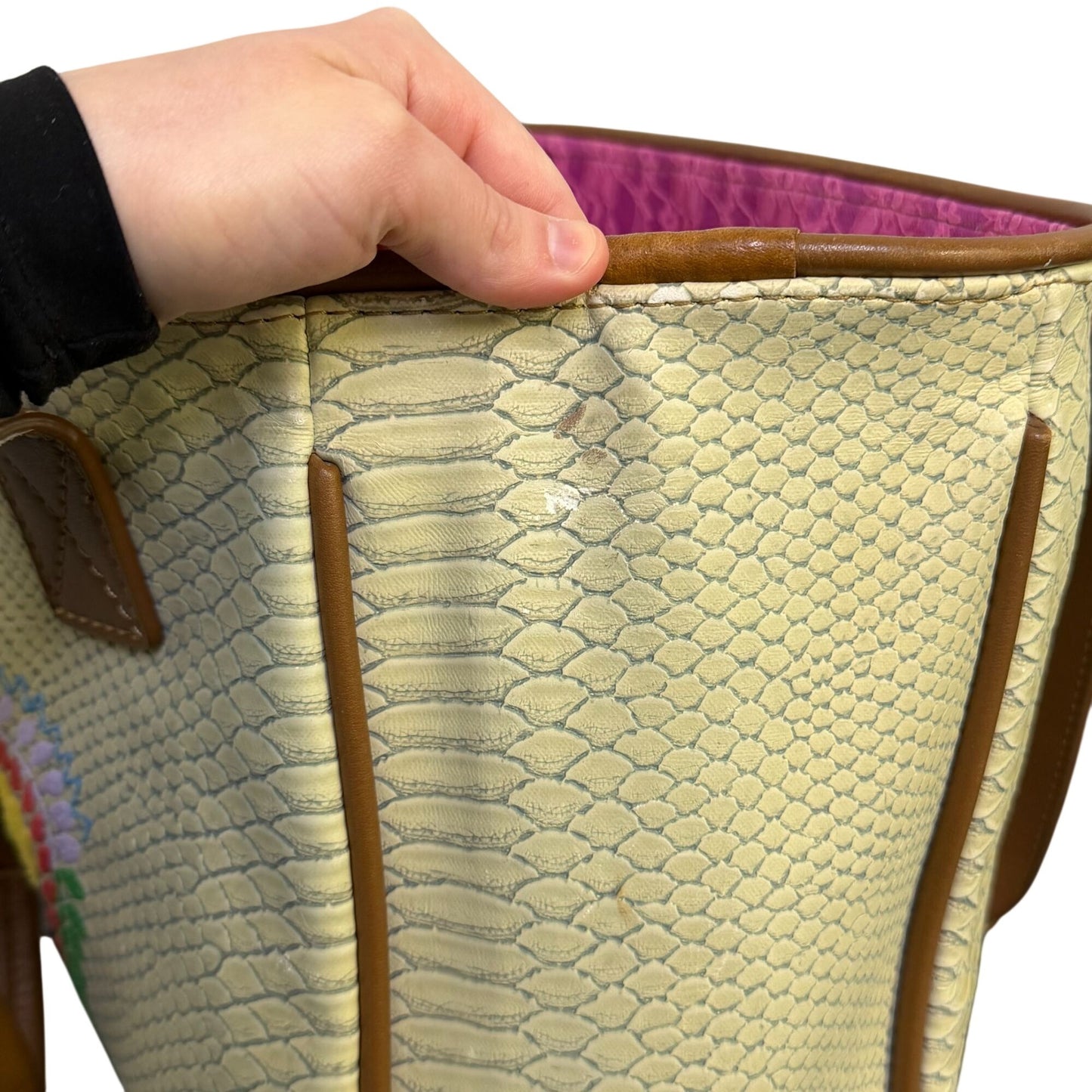 Consuela Bon Voyage Tote Bag Cream & Brown With Snake Texture