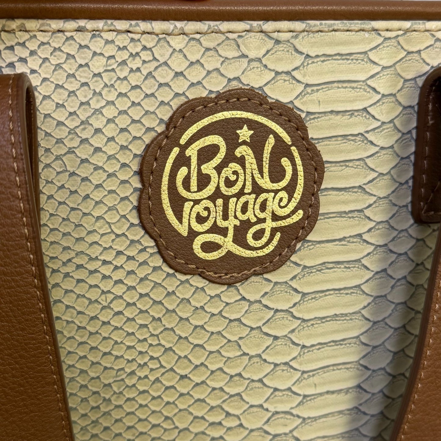 Consuela Bon Voyage Tote Bag Cream & Brown With Snake Texture