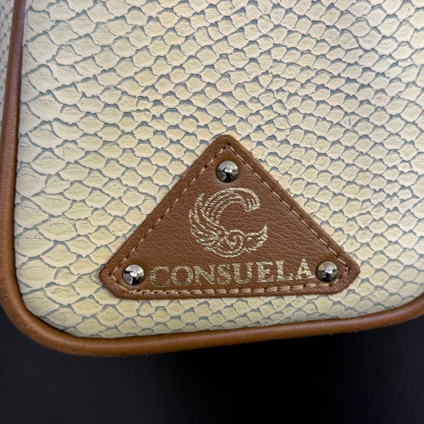 Consuela Bon Voyage Tote Bag Cream & Brown With Snake Texture