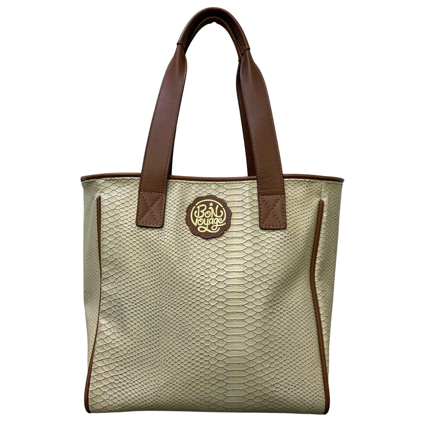 Consuela Bon Voyage Tote Bag Cream & Brown With Snake Texture