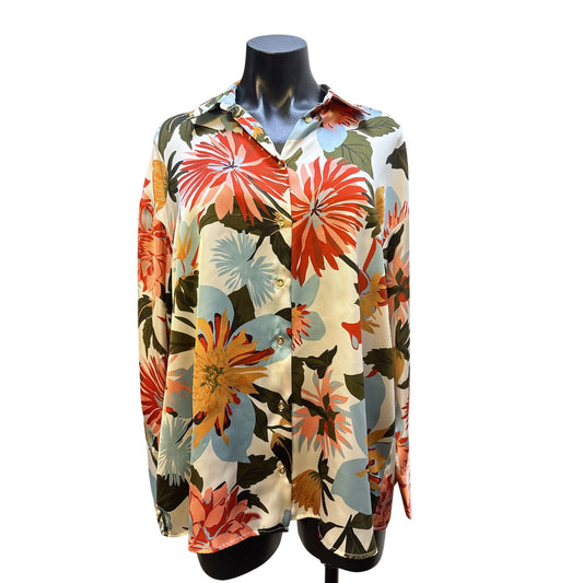 Zara Floral Multicolor Long Sleeve Button-Up Shirt Size S