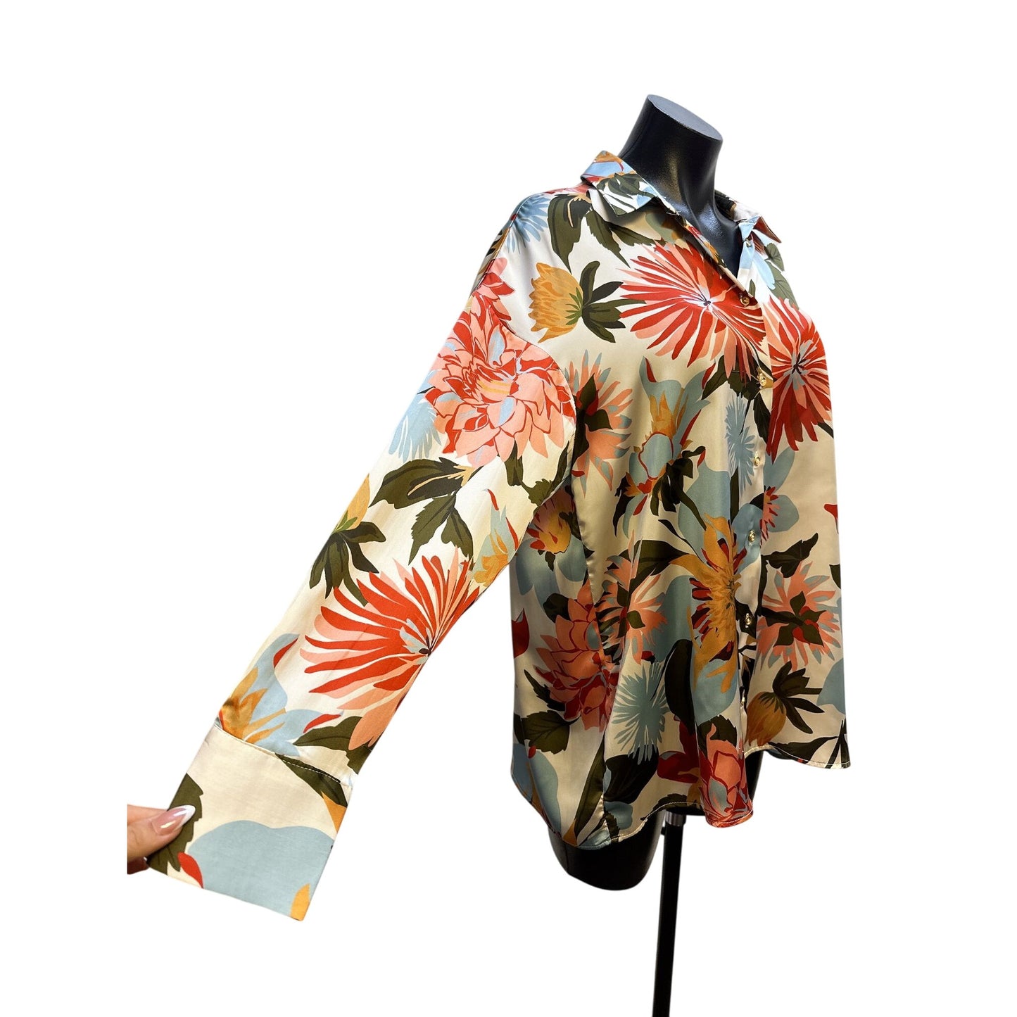 Zara Floral Multicolor Long Sleeve Button-Up Shirt Size S