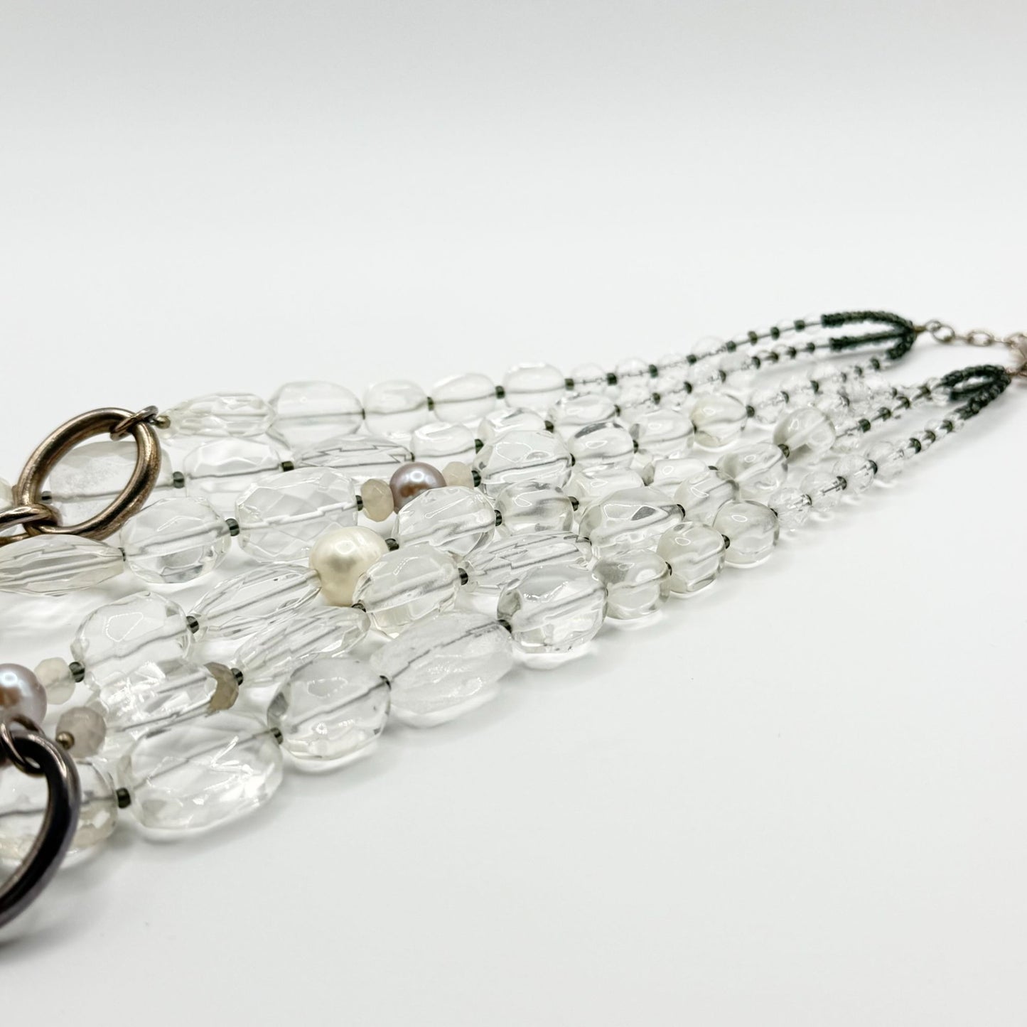 Retired Silpada 3 Strand 925 Sterling Silver Necklace With Pearls & Crystal Accents