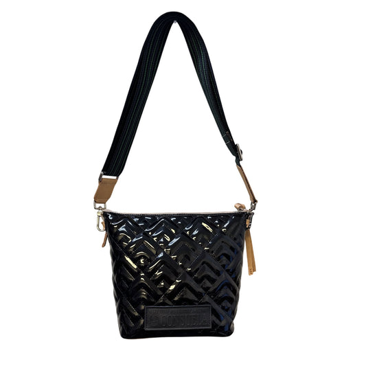 Consuela MTRA Black Quilted Leather Crossbody Bag Embossed Design Adjustable Strap