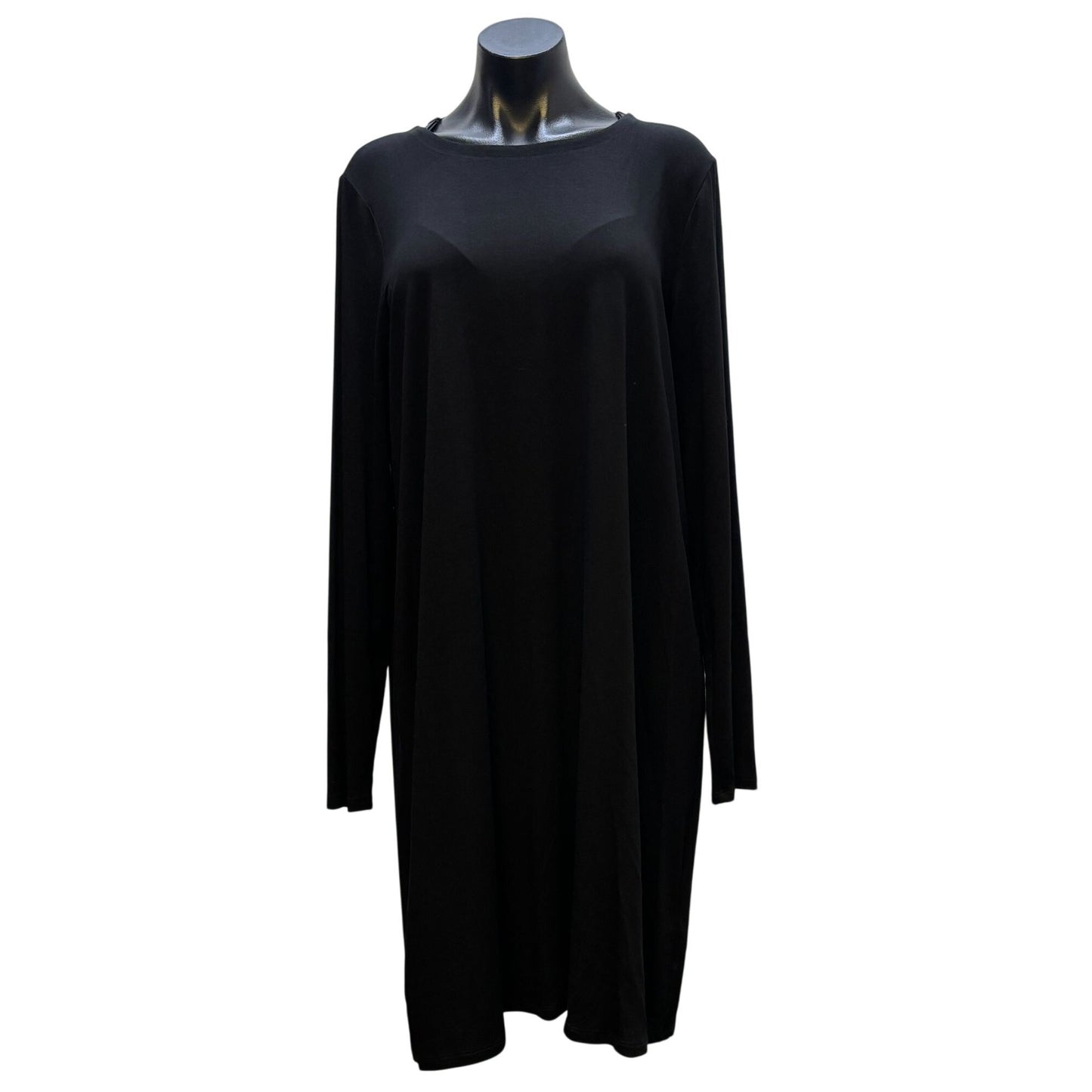 NWT Eileen Fisher Black Long-Sleeve Crew Neck Mini Pullover Dress XL