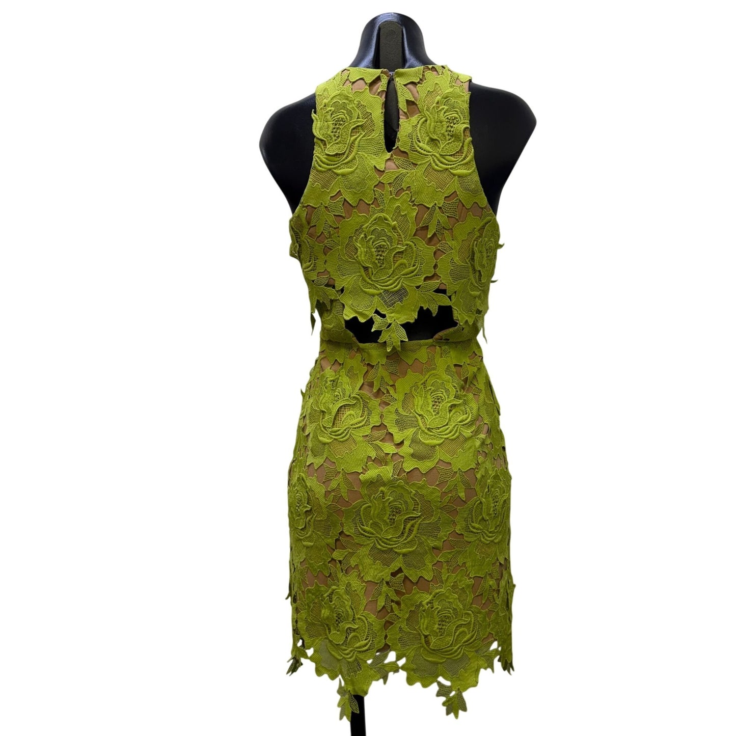 NWT Adelyn Rae Nude & Lime Green Floral Lace Dress Size S