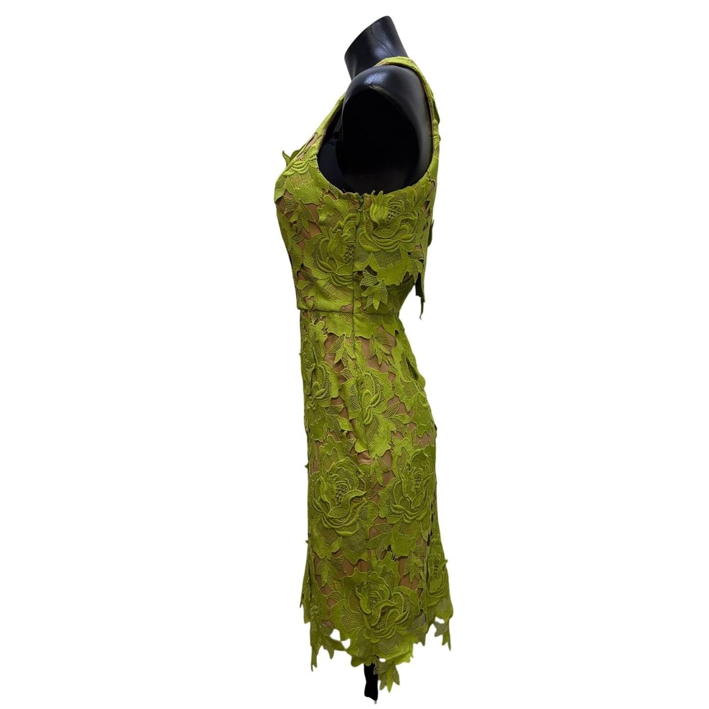 NWT Adelyn Rae Nude & Lime Green Floral Lace Dress Size S