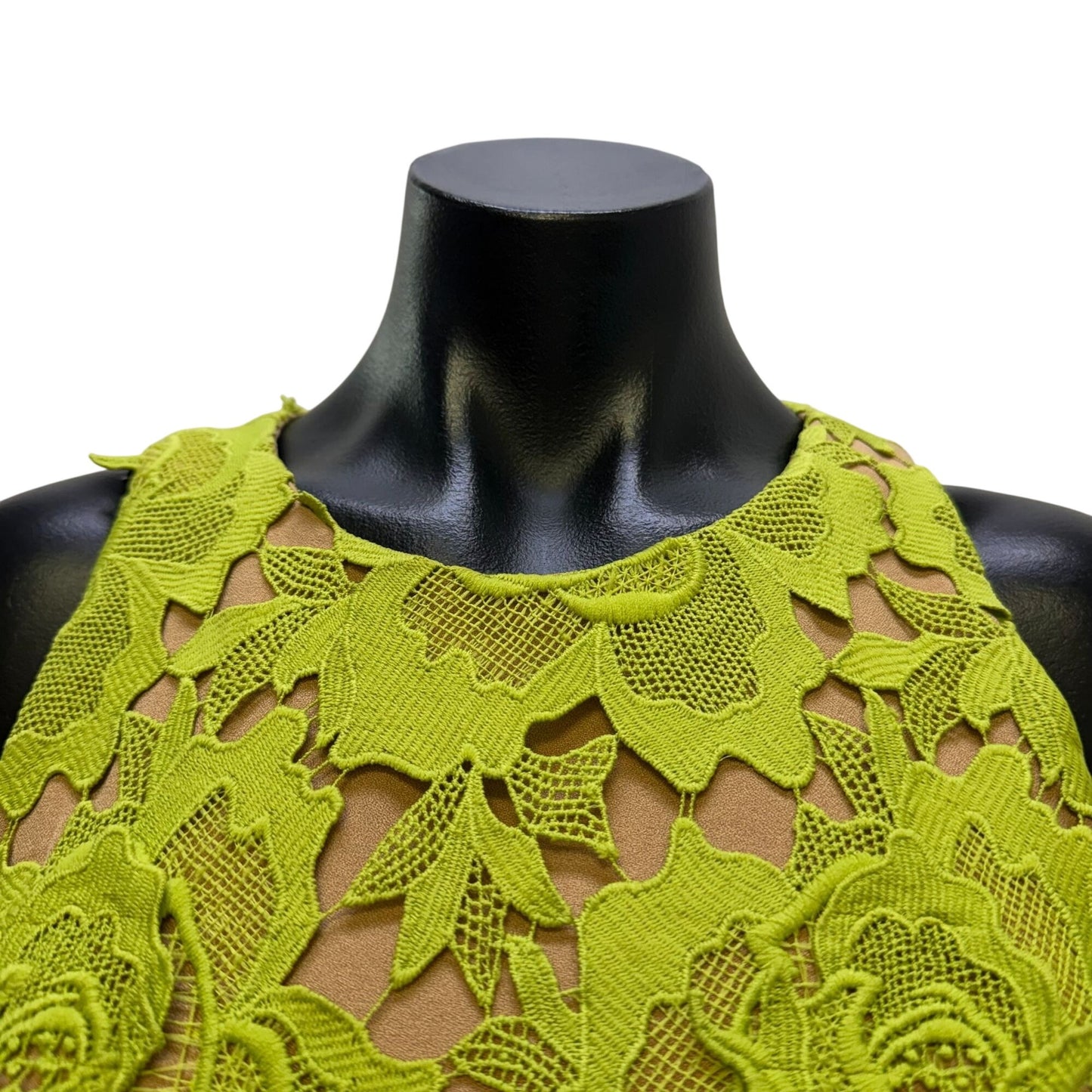 NWT Adelyn Rae Nude & Lime Green Floral Lace Dress Size S