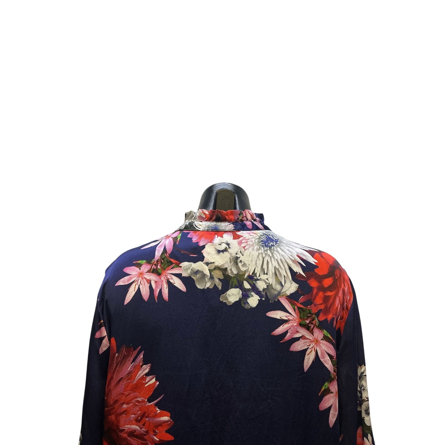 Johnny Was Silk Floral Button-Up Blouse w/Ruffle Collar & Cuffs