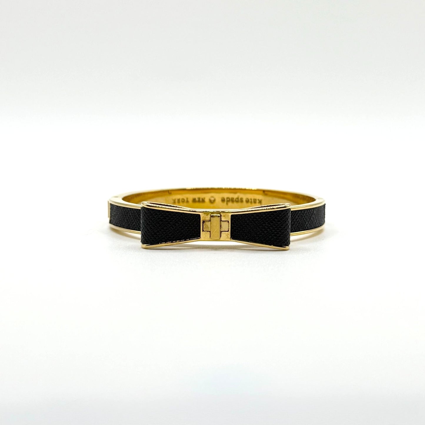 Kate Spade Gold-Tone Black Bow Leather Bangle Bracelet