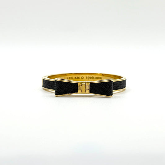 Kate Spade Gold-Tone Black Bow Leather Bangle Bracelet
