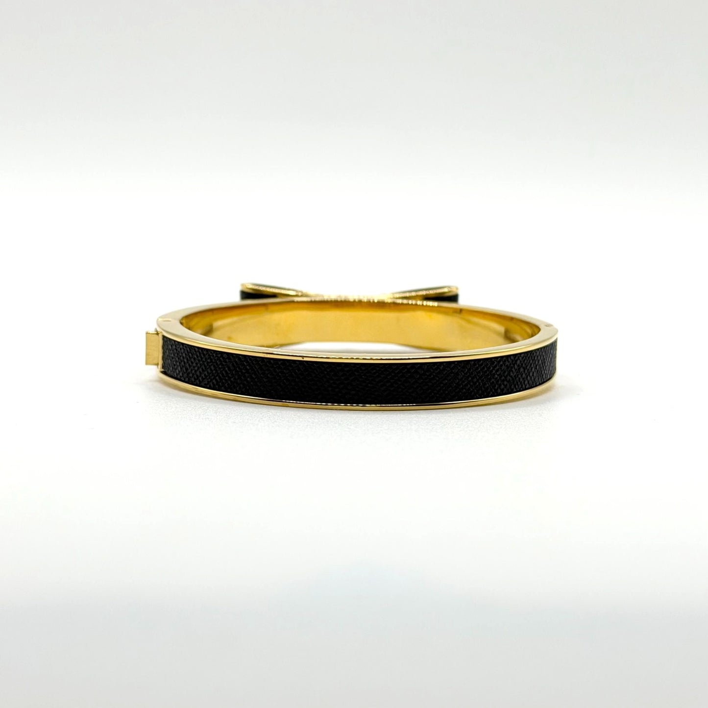 Kate Spade Gold-Tone Black Bow Leather Bangle Bracelet
