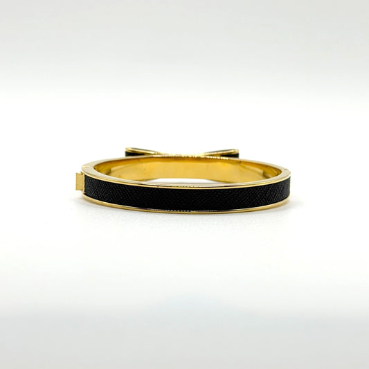 Kate Spade Gold-Tone Black Bow Leather Bangle Bracelet