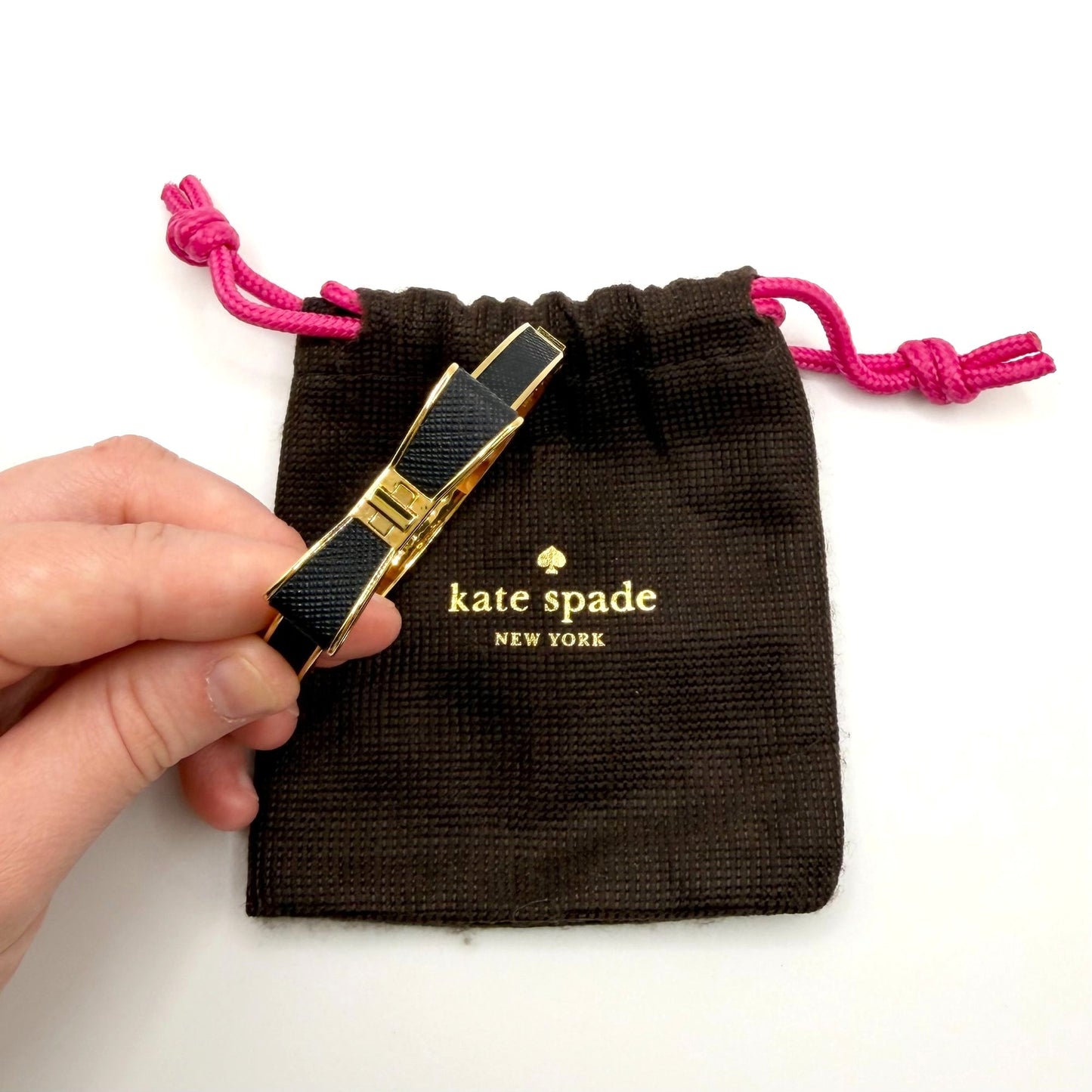 Kate Spade Gold-Tone Black Bow Leather Bangle Bracelet