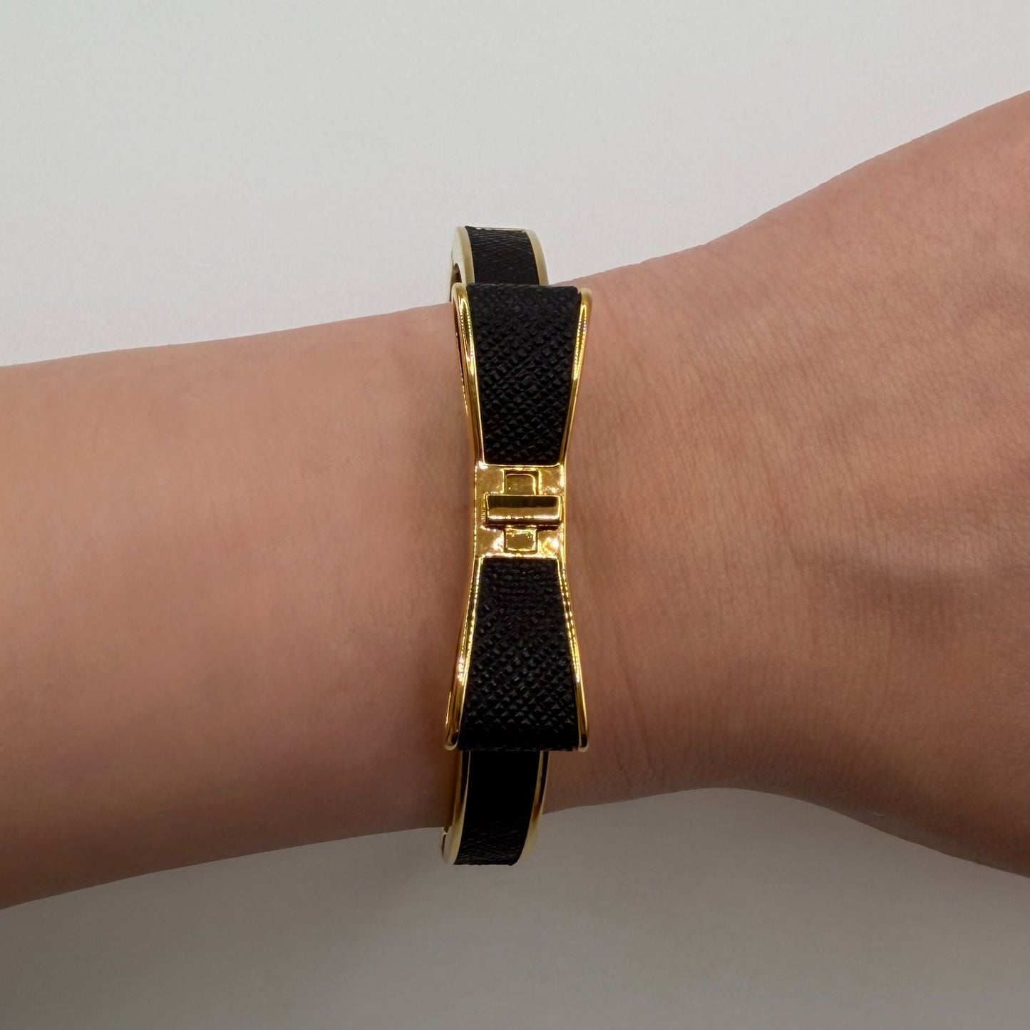 Kate Spade Gold-Tone Black Bow Leather Bangle Bracelet