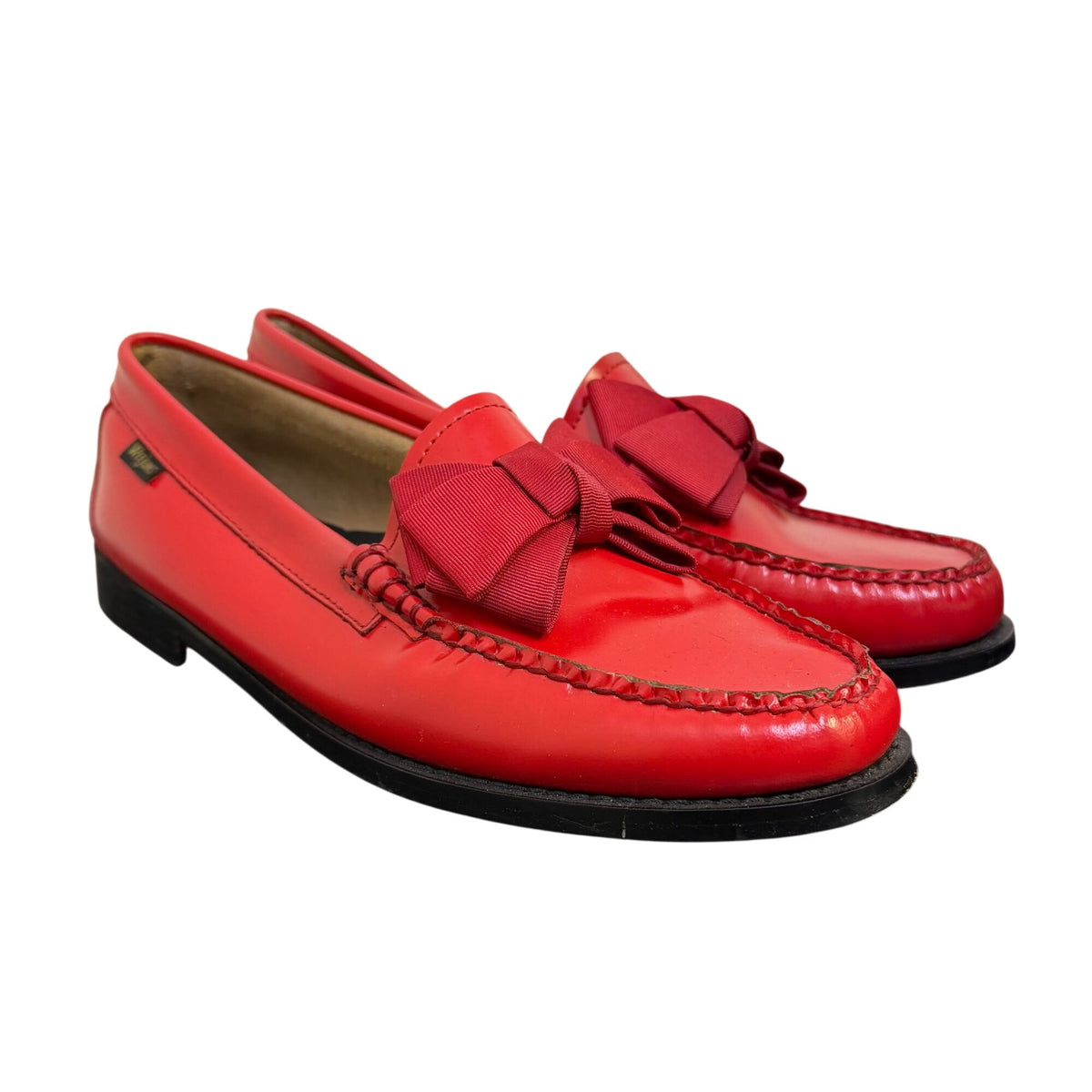 G.H. Bass Weejuns Red Leather Loafers With Bow Accents10