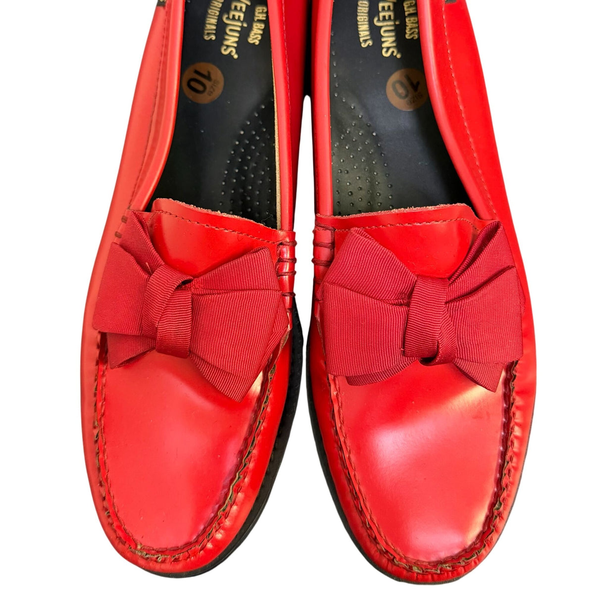 G.H. Bass Weejuns Red Leather Loafers With Bow Accents10