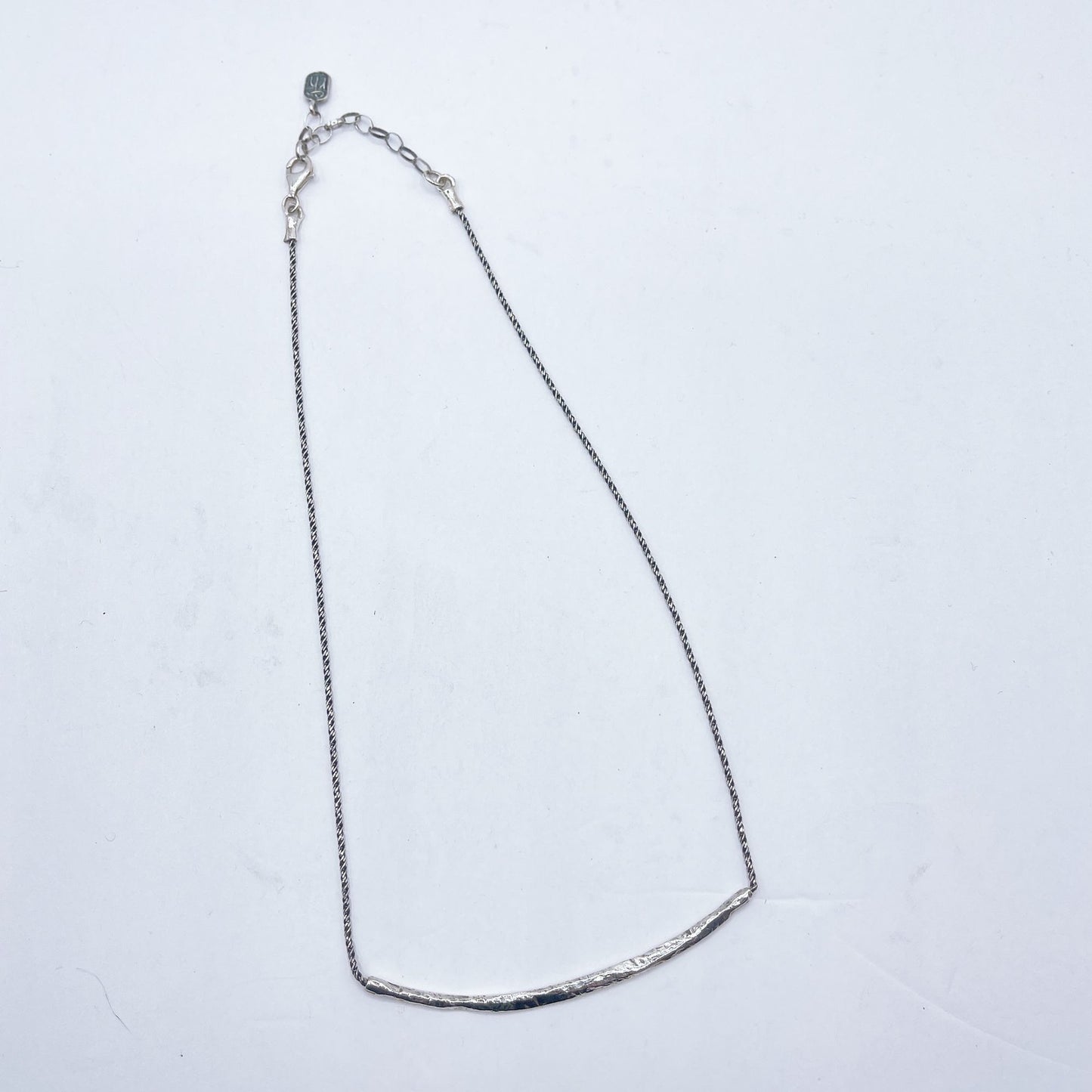 925 Sterling Silver Hammered Bar Necklace 15"