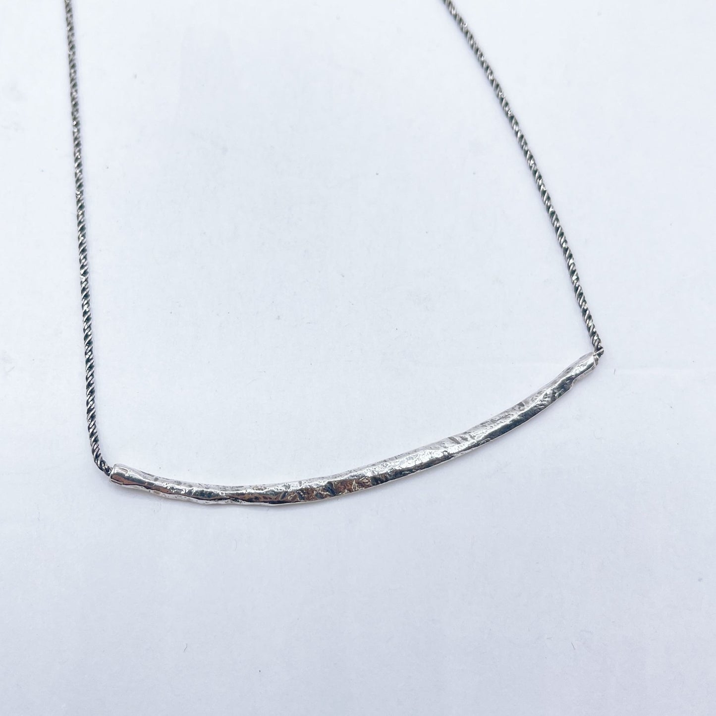 925 Sterling Silver Hammered Bar Necklace 15"