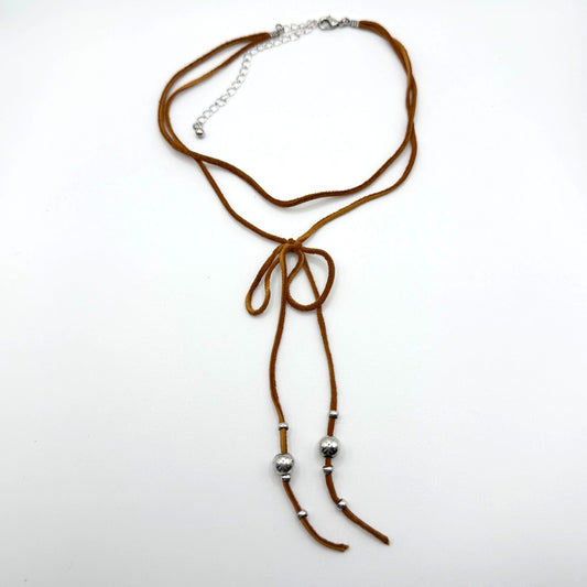 Brown Faux Leather Necklace With Adjustable Chain