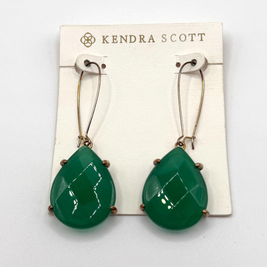Kendra Scott Gold-Tone Drop Earrings With Green Faceted Stone