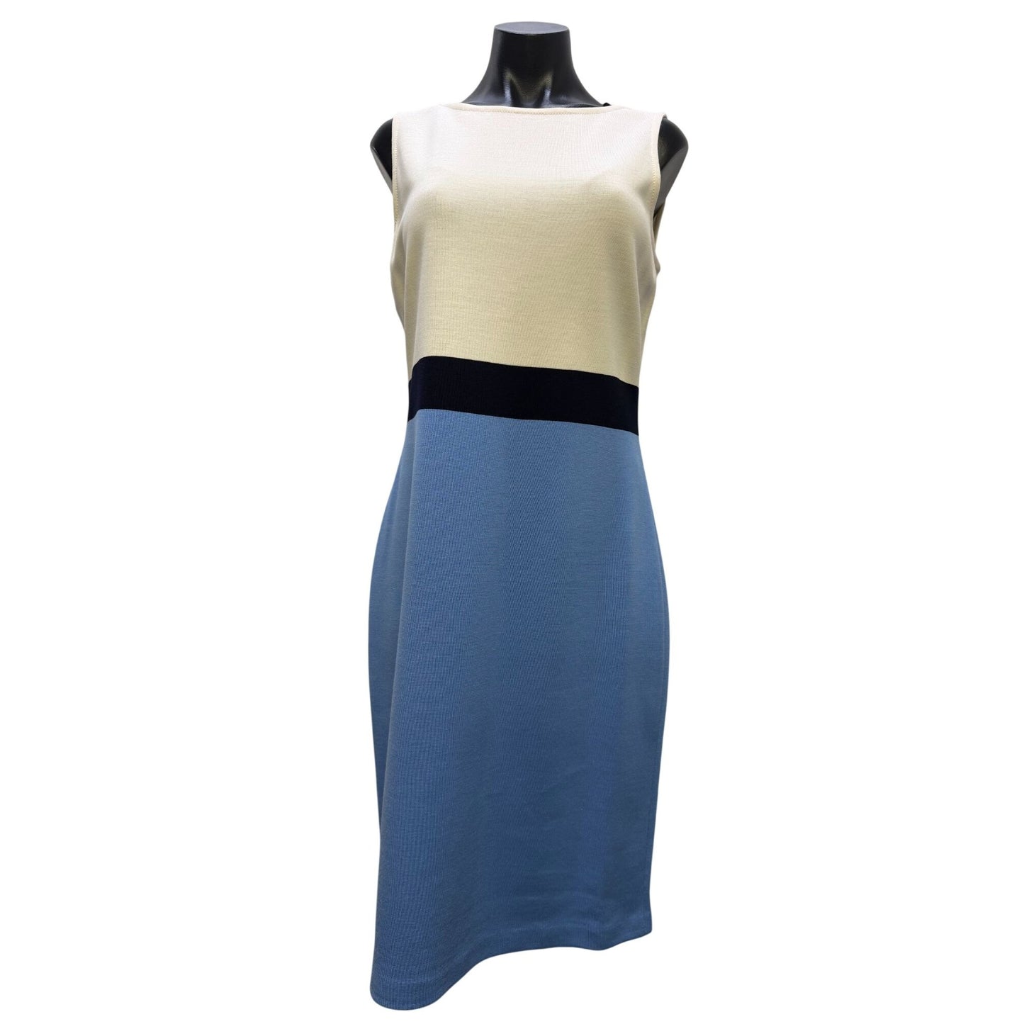 St. John Colorblock Knit Dress Blue & Cream Size 10