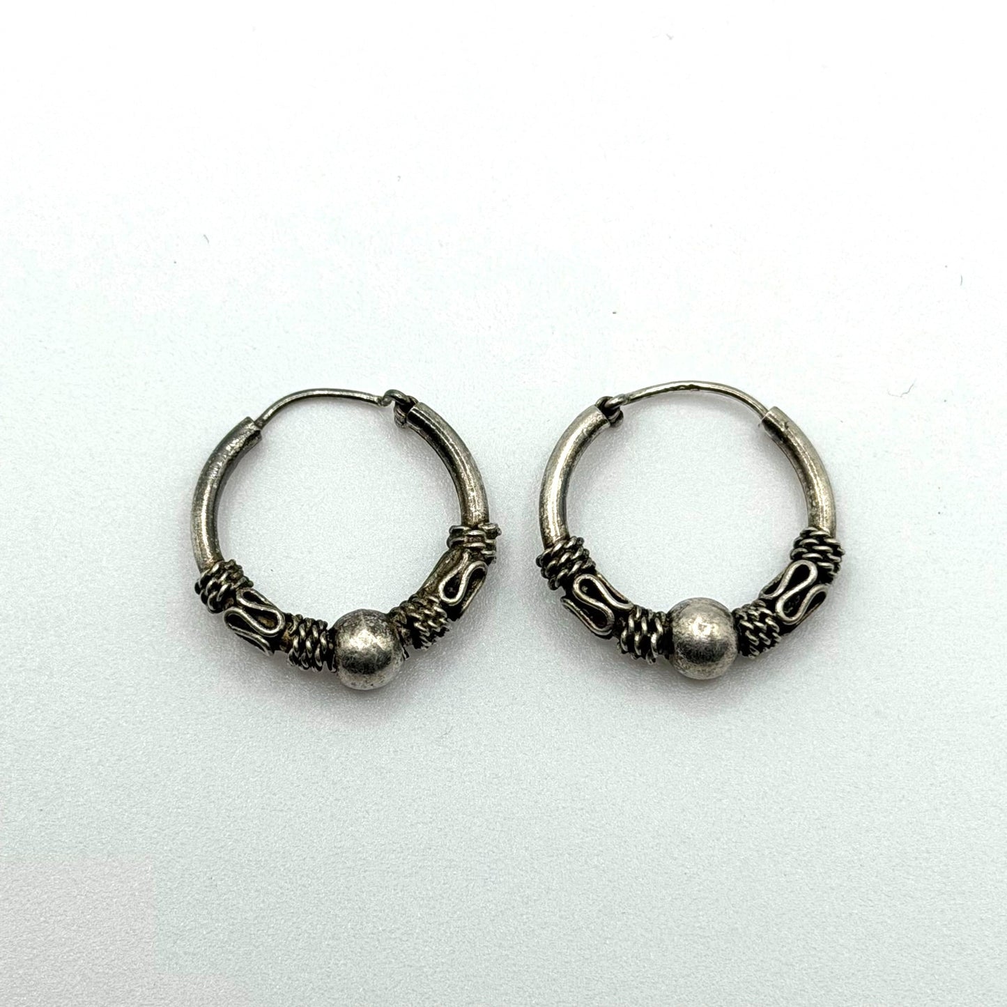 925 Sterling Silver Oxidized Bali Style Hoop Earrings