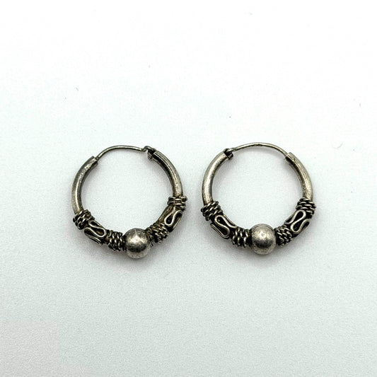 925 Sterling Silver Oxidized Bali Style Hoop Earrings