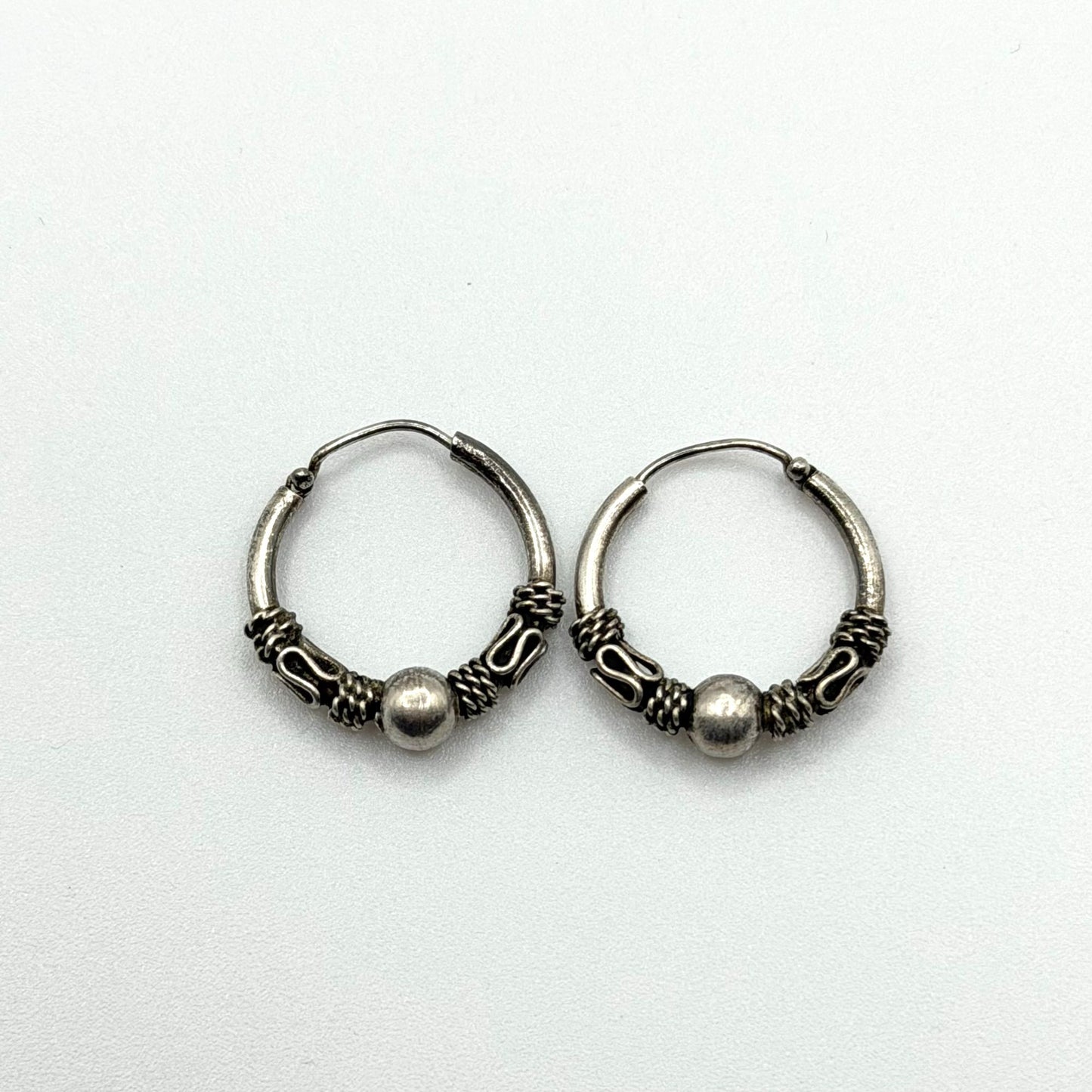 925 Sterling Silver Oxidized Bali Style Hoop Earrings
