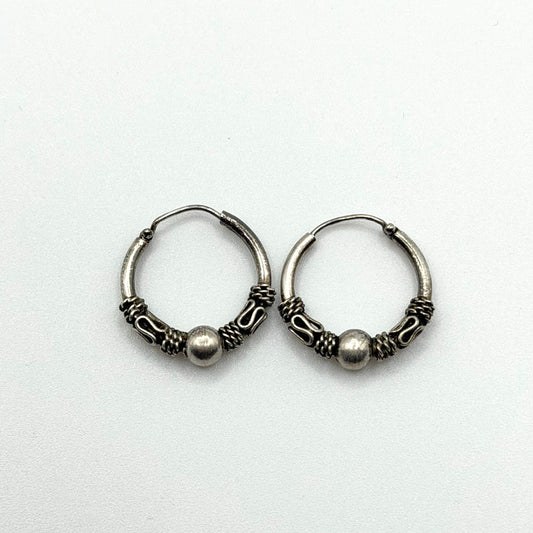 925 Sterling Silver Oxidized Bali Style Hoop Earrings