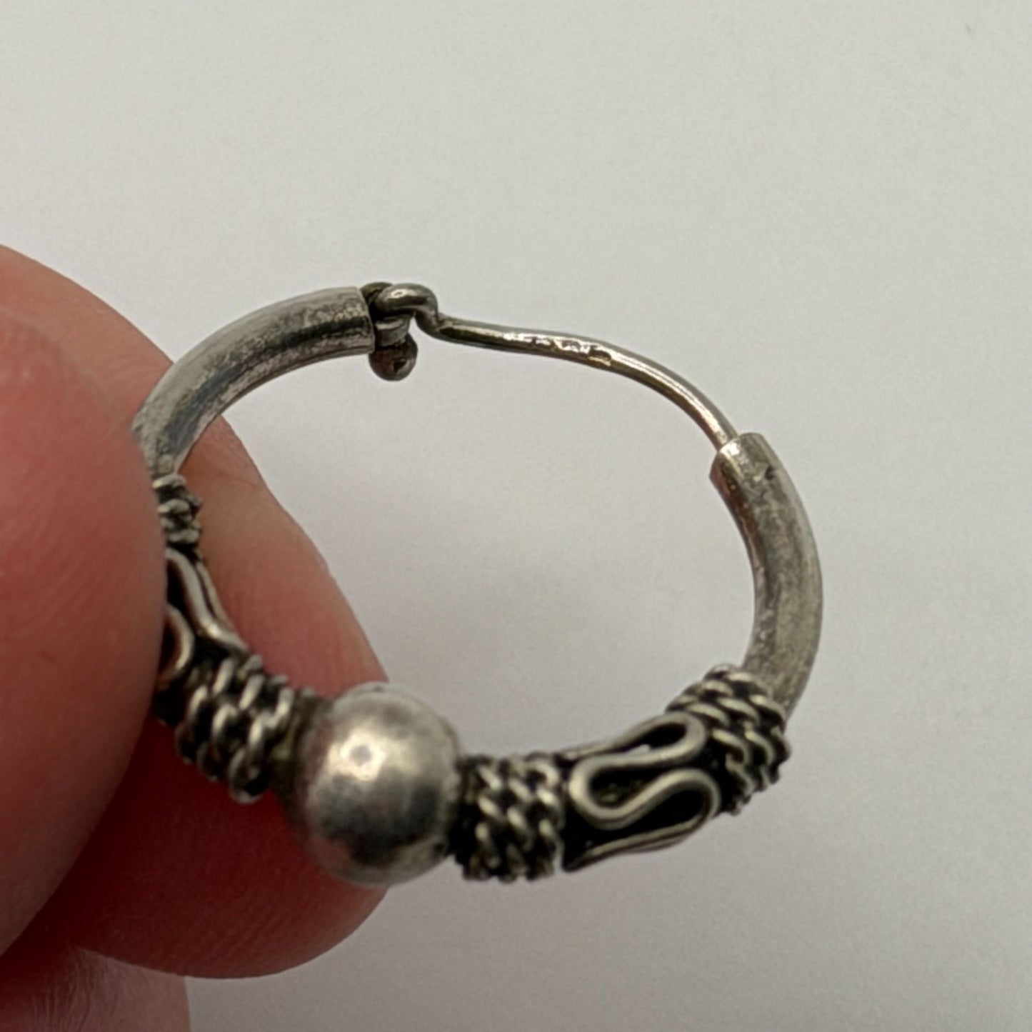 925 Sterling Silver Oxidized Bali Style Hoop Earrings