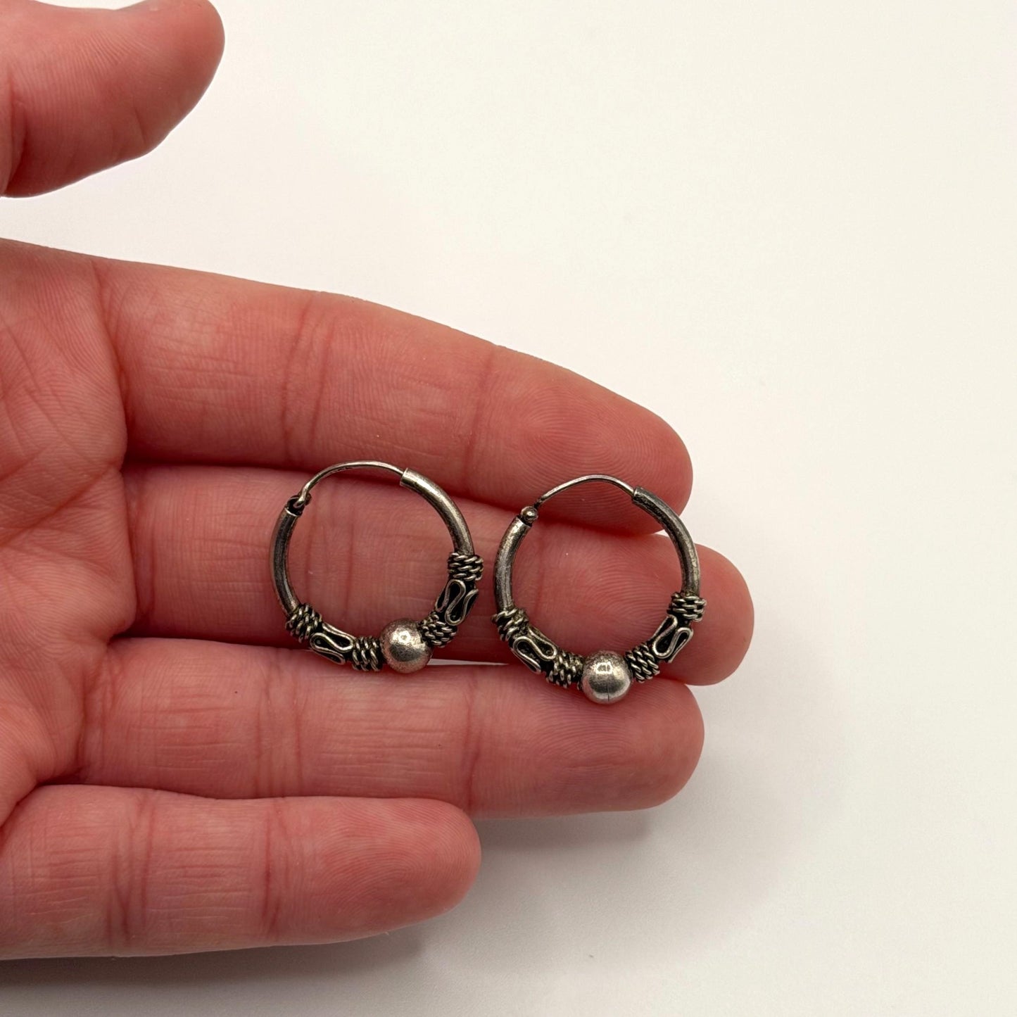 925 Sterling Silver Oxidized Bali Style Hoop Earrings