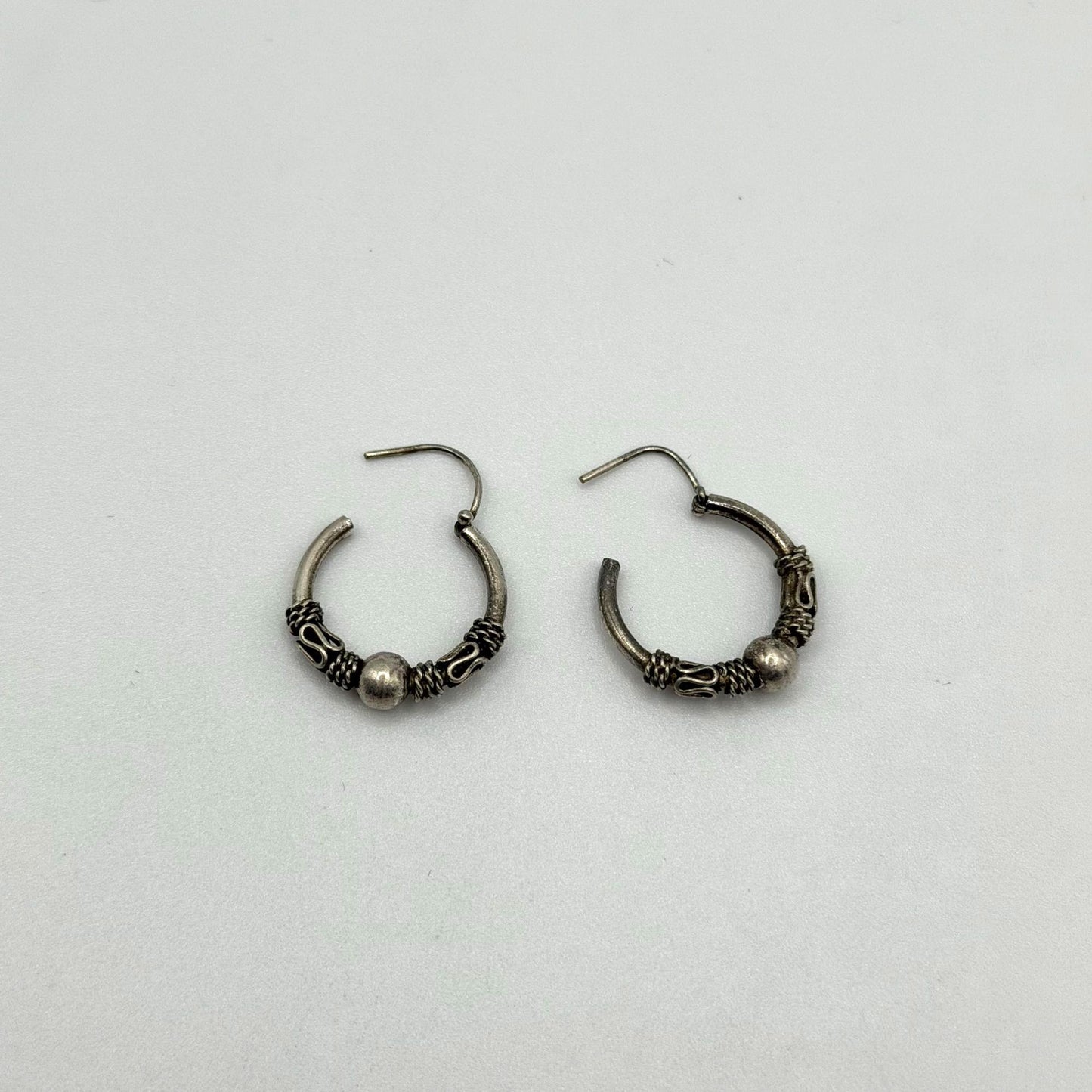925 Sterling Silver Oxidized Bali Style Hoop Earrings
