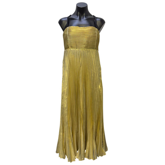 NWT Letmebe Gold Pleated Maxi Dress With Adjustable Straps Size M