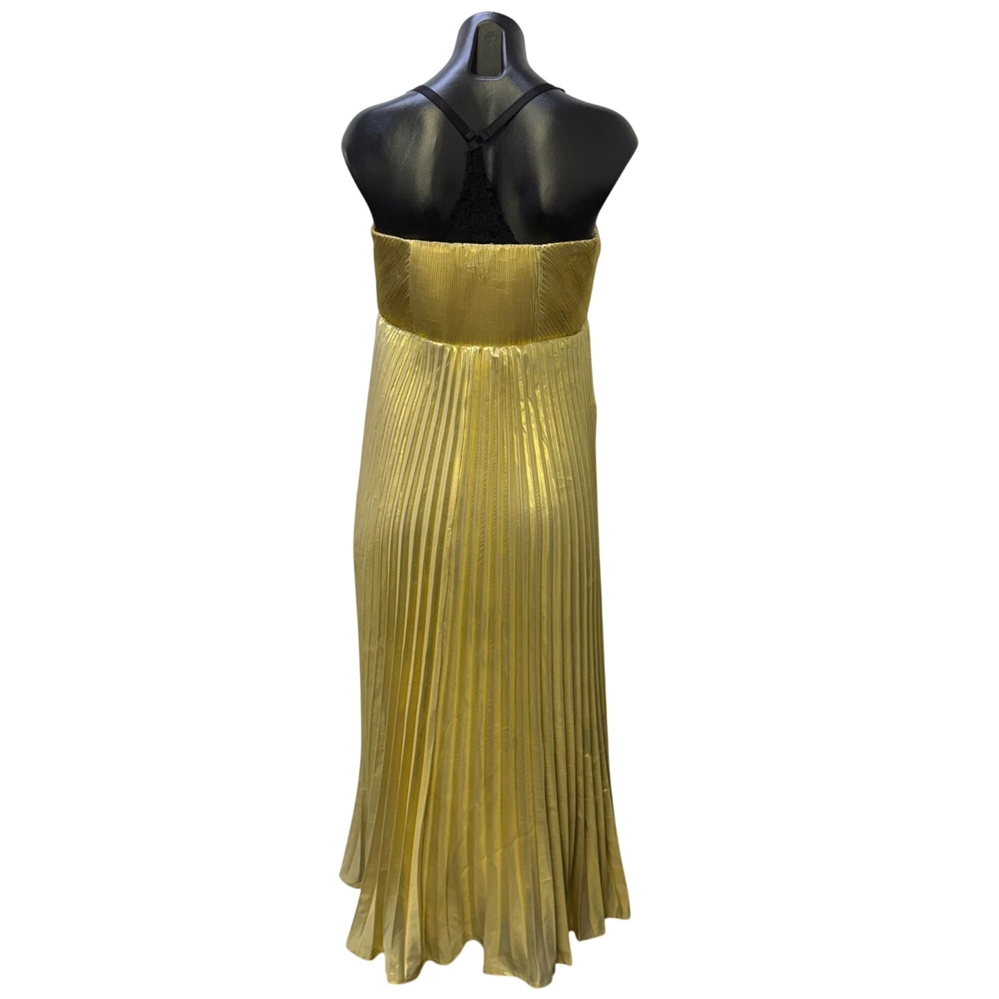 NWT Letmebe Gold Pleated Maxi Dress With Adjustable Straps Size M