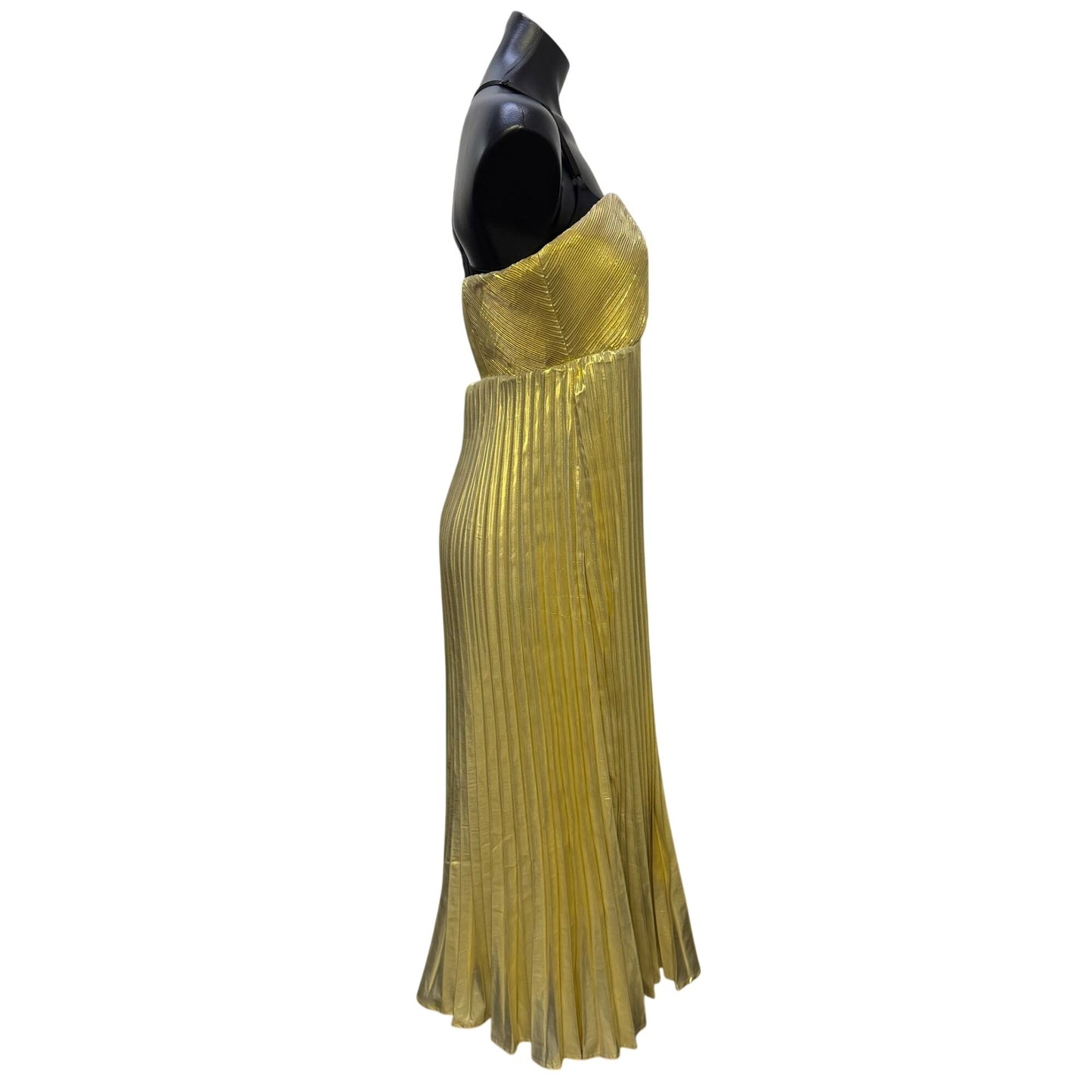 NWT Letmebe Gold Pleated Maxi Dress With Adjustable Straps Size M