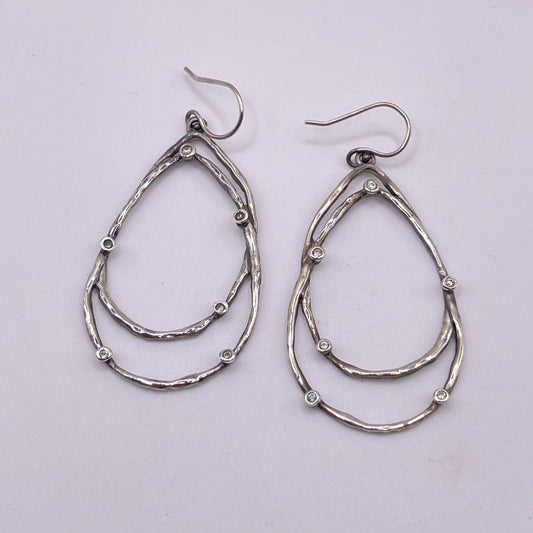 Silpada Sterling Silver Open Teardrop Earrings With Cubic Zirconia Accents 2.25" Drop Length