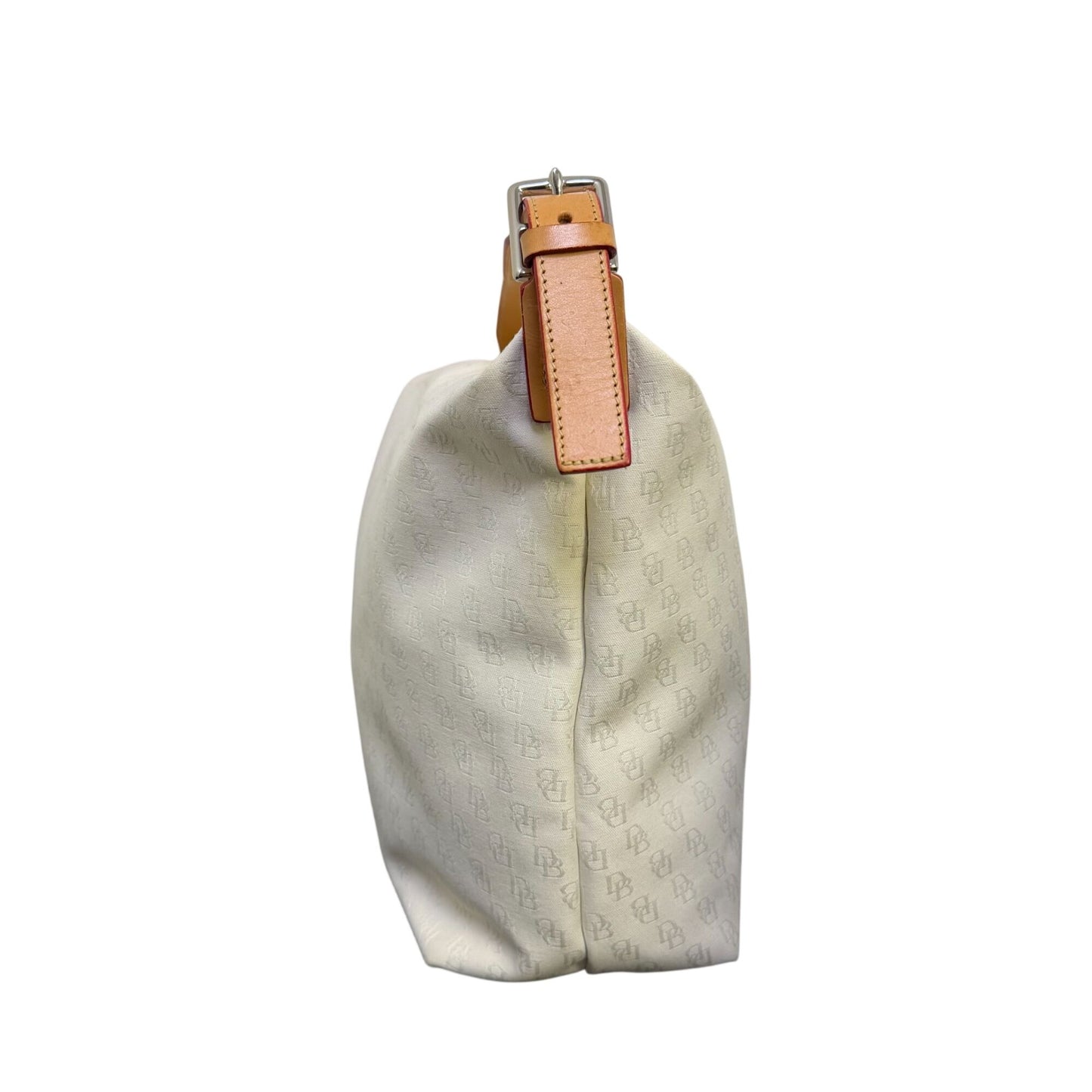 Dooney & Bourke Cream Monogram Canvas Shoulder Bag With Leather Strap