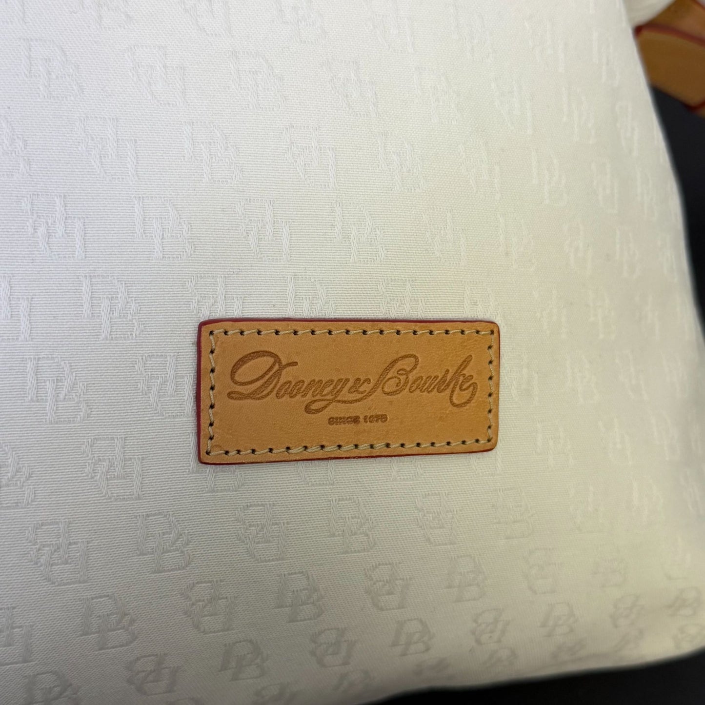 Dooney & Bourke Cream Monogram Canvas Shoulder Bag With Leather Strap