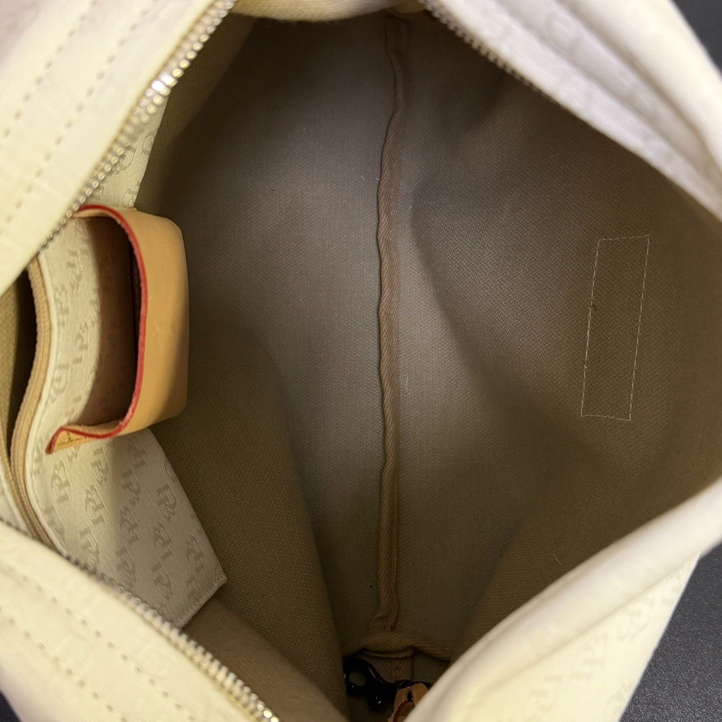 Dooney & Bourke Cream Monogram Canvas Shoulder Bag With Leather Strap