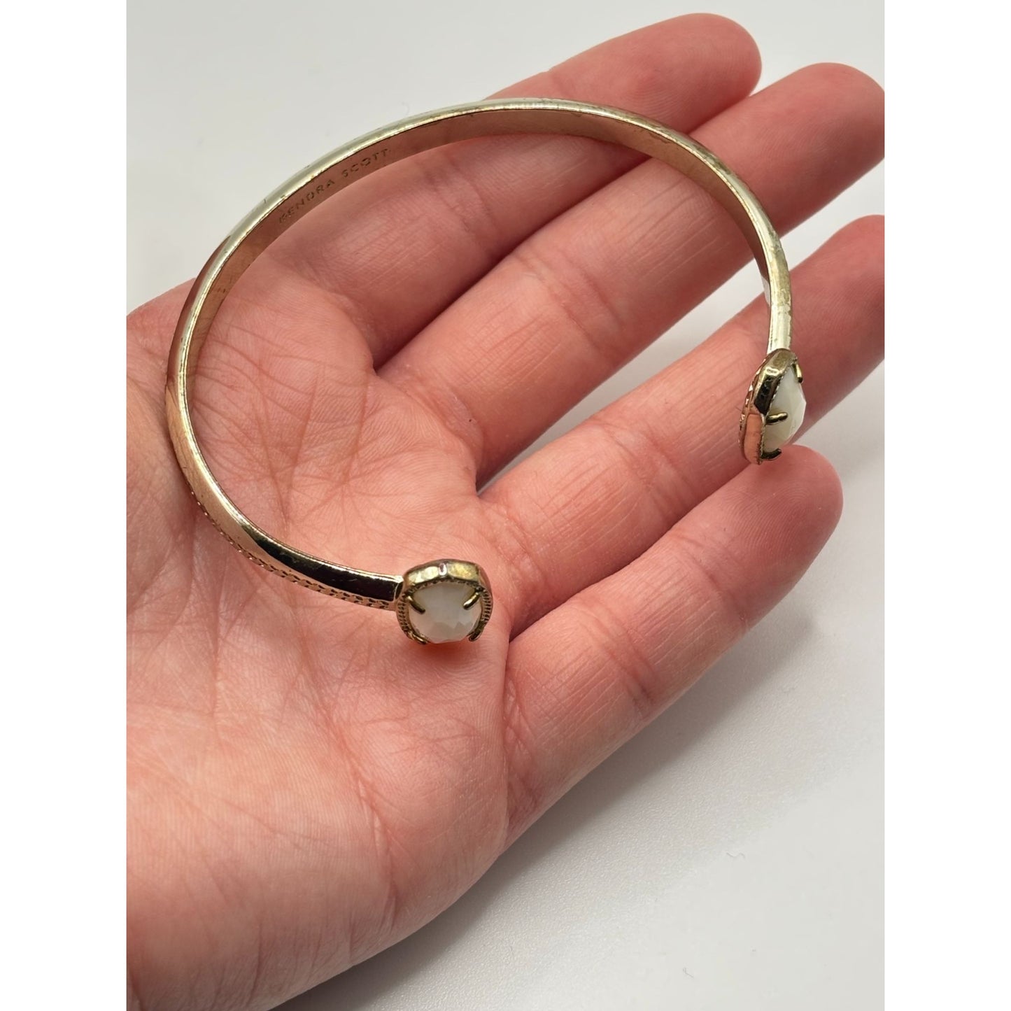 Kendra Scott Gold Cuff Bracelet With White Oval Stones Open-Ended