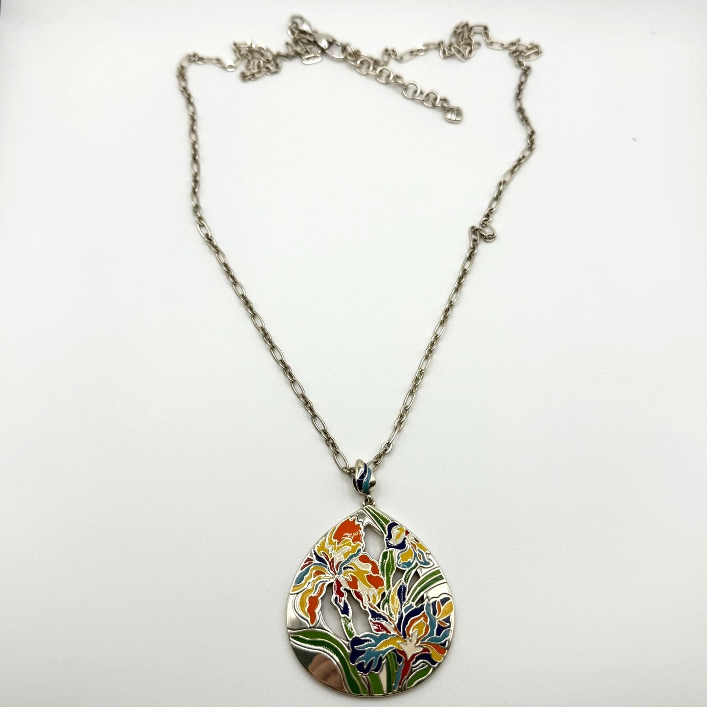 Brighton Iris Bloom Convertible Silver Necklace With Colorful Floral Pendant
