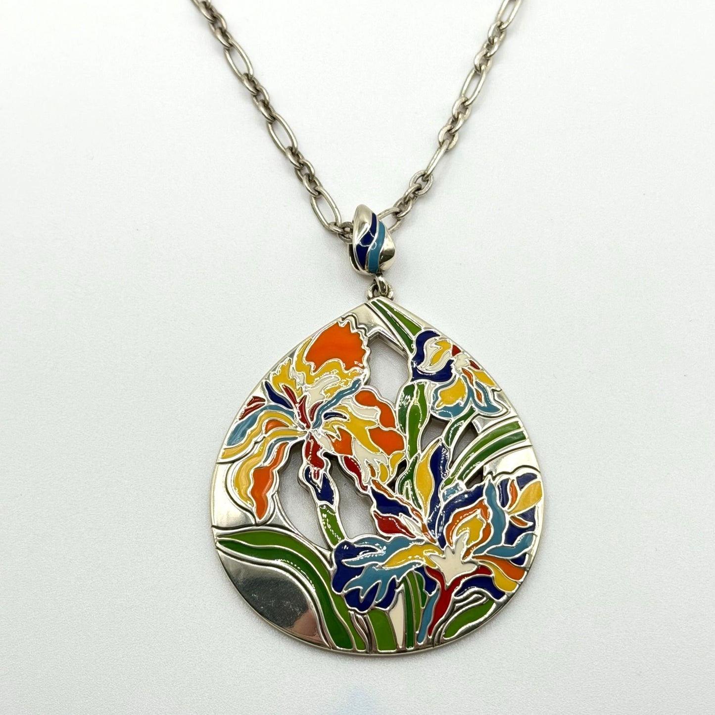 Brighton Iris Bloom Convertible Silver Necklace With Colorful Floral Pendant