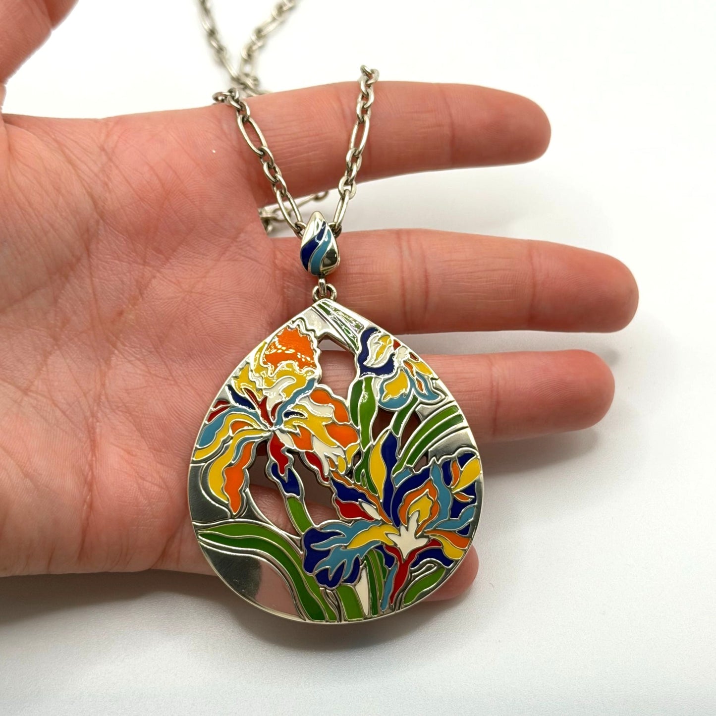 Brighton Iris Bloom Convertible Silver Necklace With Colorful Floral Pendant