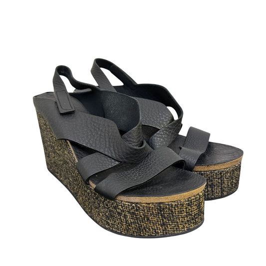 Pedro Garcia Black Wedge Sandals Size 9